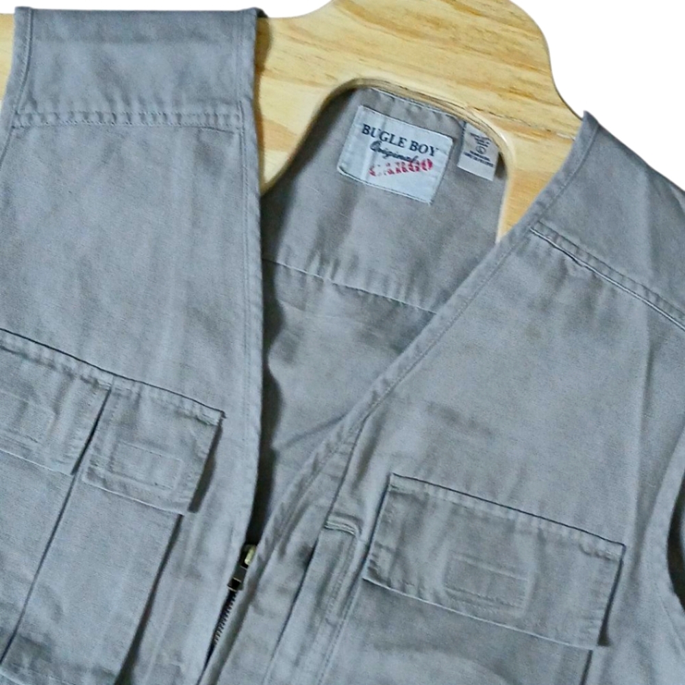 Bugle Boy Original Cargo‎ Khaki Fishing/Outdoor Zip-Up Vest Large